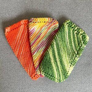 Handmade 3 New Dish Cloths Knitted 100% Cotton Cleaning 6.5x6.5 inches